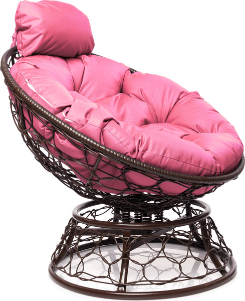 Изображение товара Кресло садовое M-Group Папасан пружинка мини / 12090208 (коричневый ротанг/розовая подушка)