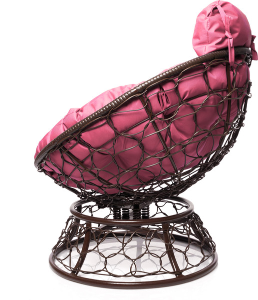 Изображение товара Кресло садовое M-Group Папасан пружинка мини / 12090208 (коричневый ротанг/розовая подушка)