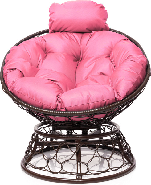 Изображение товара Кресло садовое M-Group Папасан пружинка мини / 12090208 (коричневый ротанг/розовая подушка)