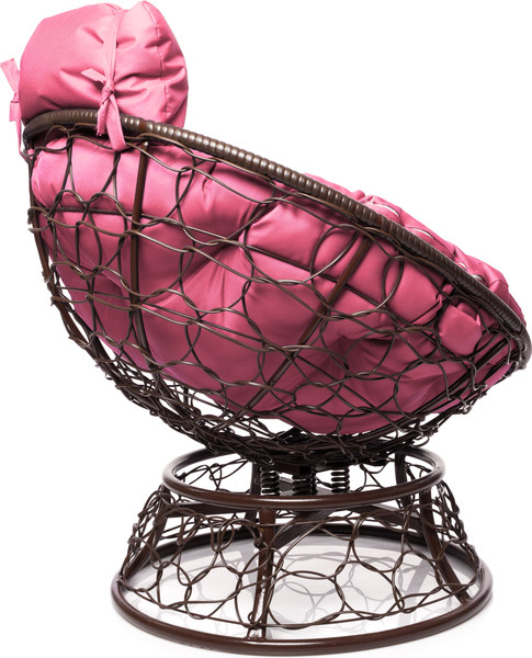 Изображение товара Кресло садовое M-Group Папасан пружинка мини / 12090208 (коричневый ротанг/розовая подушка)