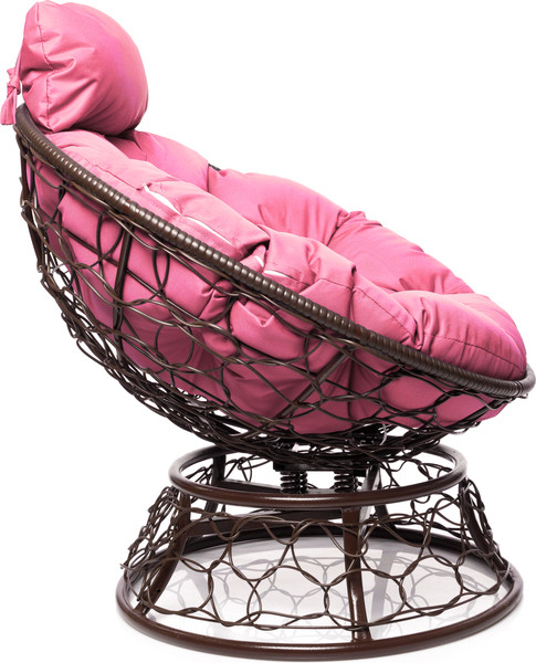 Изображение товара Кресло садовое M-Group Папасан пружинка мини / 12090208 (коричневый ротанг/розовая подушка)