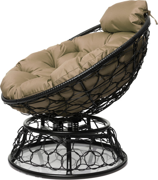 Изображение товара Кресло садовое M-Group Папасан пружинка мини / 12090401 (черный ротанг/бежевая подушка)