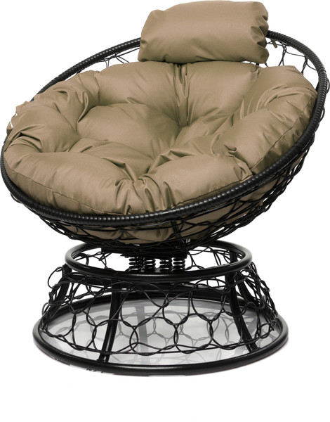 Изображение товара Кресло садовое M-Group Папасан пружинка мини / 12090401 (черный ротанг/бежевая подушка)