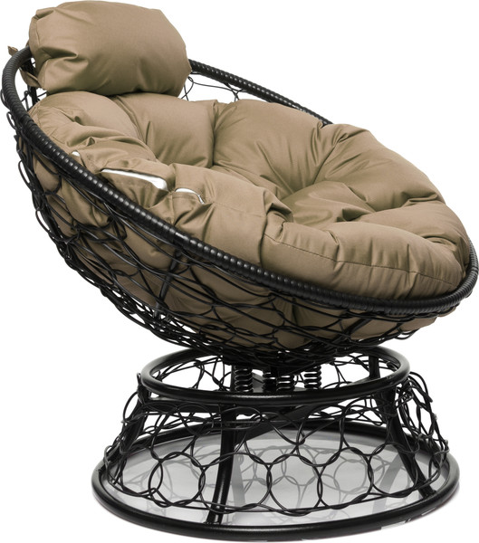 Изображение товара Кресло садовое M-Group Папасан пружинка мини / 12090401 (черный ротанг/бежевая подушка)