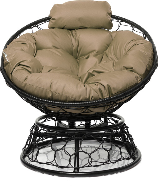 Изображение товара Кресло садовое M-Group Папасан пружинка мини / 12090401 (черный ротанг/бежевая подушка)