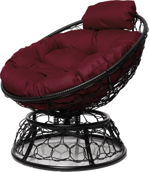 Изображение товара Кресло садовое M-Group Папасан пружинка мини / 12090402 (черный ротанг/бордовая подушка)