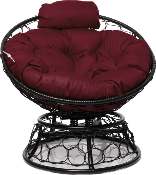 Изображение товара Кресло садовое M-Group Папасан пружинка мини / 12090402 (черный ротанг/бордовая подушка)