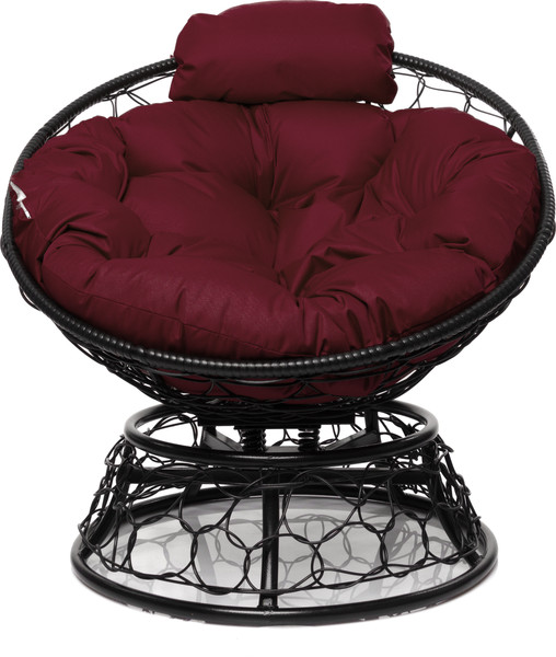 Изображение товара Кресло садовое M-Group Папасан пружинка мини / 12090402 (черный ротанг/бордовая подушка)