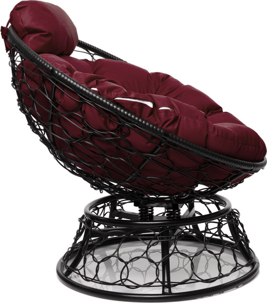 Изображение товара Кресло садовое M-Group Папасан пружинка мини / 12090402 (черный ротанг/бордовая подушка)