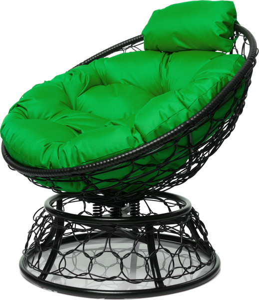 Изображение товара Кресло садовое M-Group Папасан пружинка мини / 12090404 (черный ротанг/зеленая подушка)