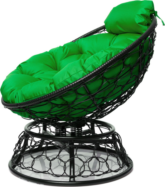 Изображение товара Кресло садовое M-Group Папасан пружинка мини / 12090404 (черный ротанг/зеленая подушка)