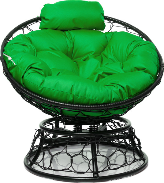 Изображение товара Кресло садовое M-Group Папасан пружинка мини / 12090404 (черный ротанг/зеленая подушка)