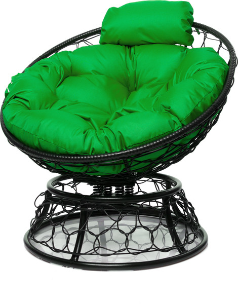 Изображение товара Кресло садовое M-Group Папасан пружинка мини / 12090404 (черный ротанг/зеленая подушка)
