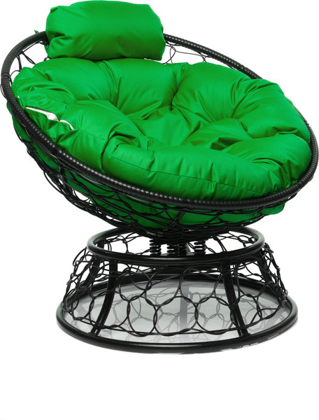 Изображение товара Кресло садовое M-Group Папасан пружинка мини / 12090404 (черный ротанг/зеленая подушка)