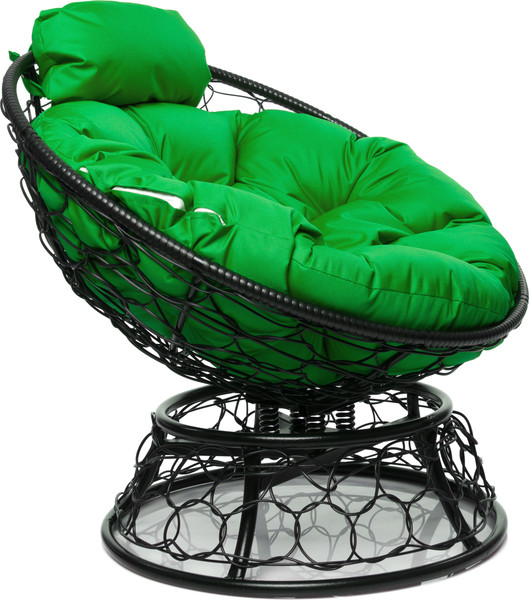 Изображение товара Кресло садовое M-Group Папасан пружинка мини / 12090404 (черный ротанг/зеленая подушка)