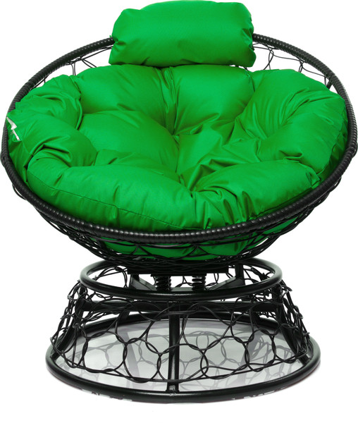 Изображение товара Кресло садовое M-Group Папасан пружинка мини / 12090404 (черный ротанг/зеленая подушка)
