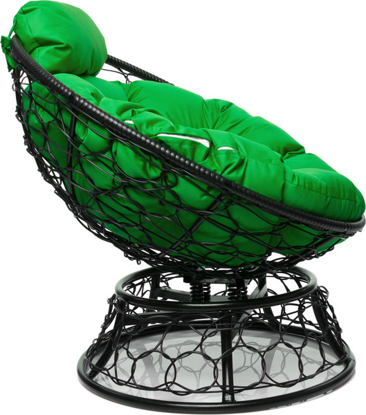 Изображение товара Кресло садовое M-Group Папасан пружинка мини / 12090404 (черный ротанг/зеленая подушка)