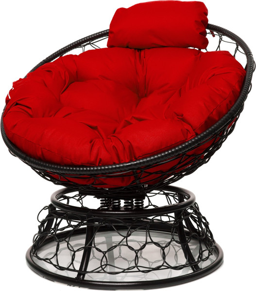 Изображение товара Кресло садовое M-Group Папасан пружинка мини / 12090406 (черный ротанг/красная подушка)