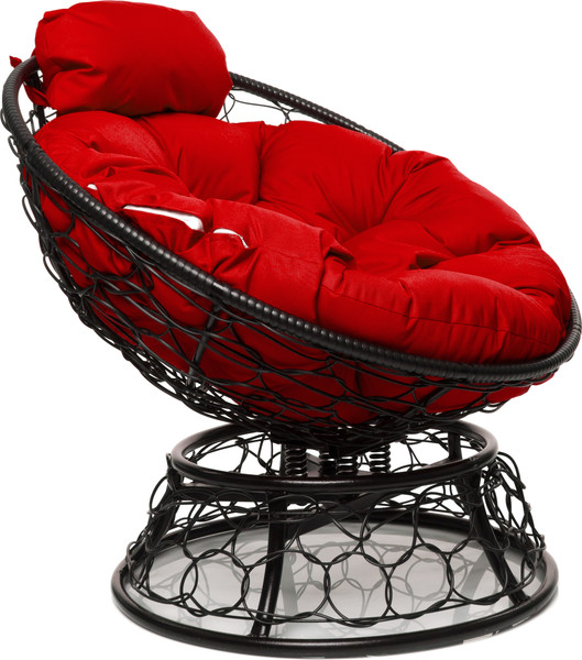 Изображение товара Кресло садовое M-Group Папасан пружинка мини / 12090406 (черный ротанг/красная подушка)