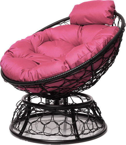 Изображение товара Кресло садовое M-Group Папасан пружинка мини / 12090408 (черный ротанг/розовая подушка)