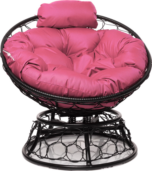 Изображение товара Кресло садовое M-Group Папасан пружинка мини / 12090408 (черный ротанг/розовая подушка)