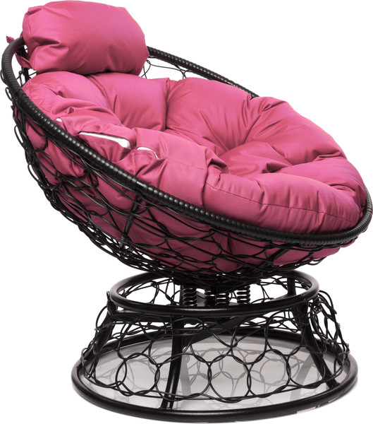 Изображение товара Кресло садовое M-Group Папасан пружинка мини / 12090408 (черный ротанг/розовая подушка)