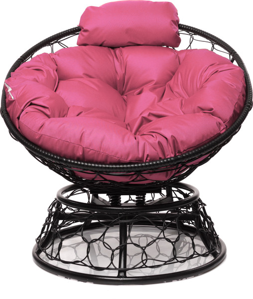 Изображение товара Кресло садовое M-Group Папасан пружинка мини / 12090408 (черный ротанг/розовая подушка)