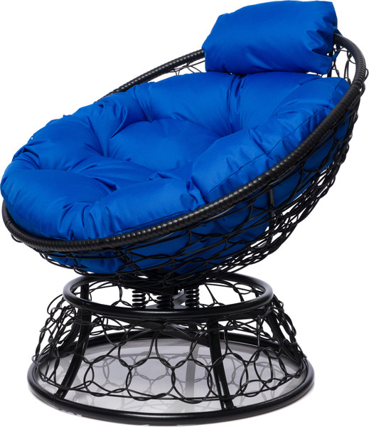 Изображение товара Кресло садовое M-Group Папасан пружинка мини / 12090410 (черный ротанг/синяя подушка)