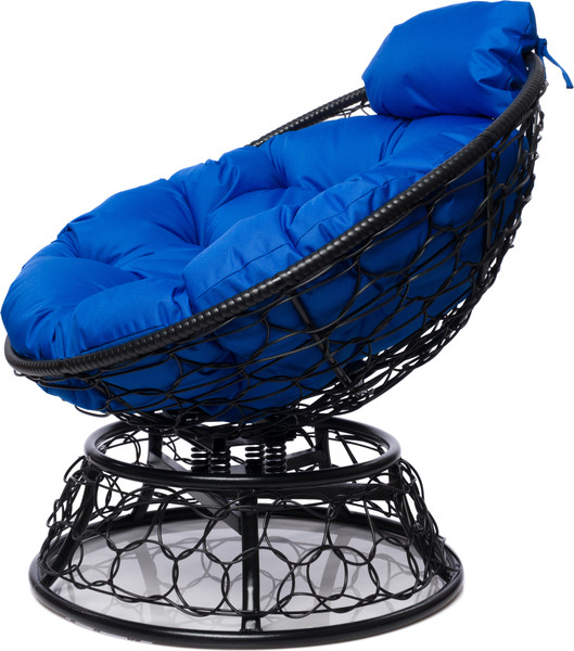 Изображение товара Кресло садовое M-Group Папасан пружинка мини / 12090410 (черный ротанг/синяя подушка)
