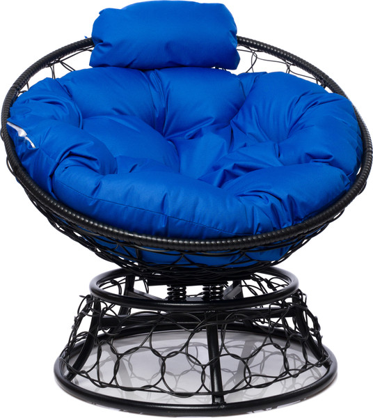 Изображение товара Кресло садовое M-Group Папасан пружинка мини / 12090410 (черный ротанг/синяя подушка)
