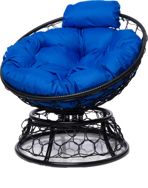 Изображение товара Кресло садовое M-Group Папасан пружинка мини / 12090410 (черный ротанг/синяя подушка)