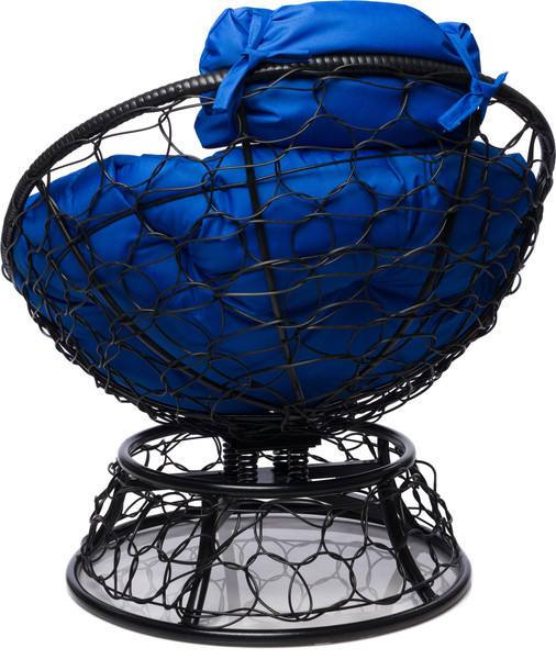 Изображение товара Кресло садовое M-Group Папасан пружинка мини / 12090410 (черный ротанг/синяя подушка)