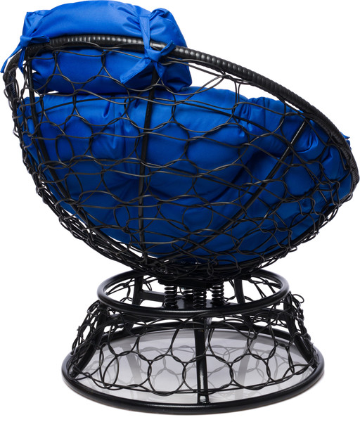 Изображение товара Кресло садовое M-Group Папасан пружинка мини / 12090410 (черный ротанг/синяя подушка)