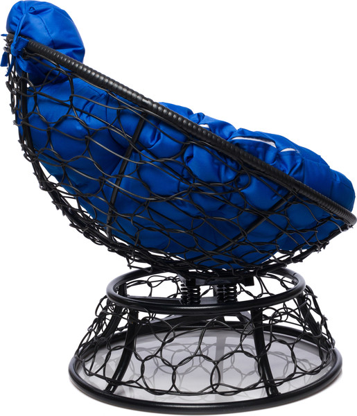 Изображение товара Кресло садовое M-Group Папасан пружинка мини / 12090410 (черный ротанг/синяя подушка)