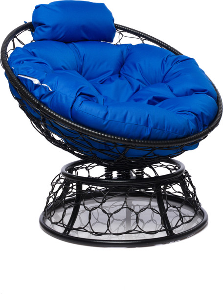 Изображение товара Кресло садовое M-Group Папасан пружинка мини / 12090410 (черный ротанг/синяя подушка)