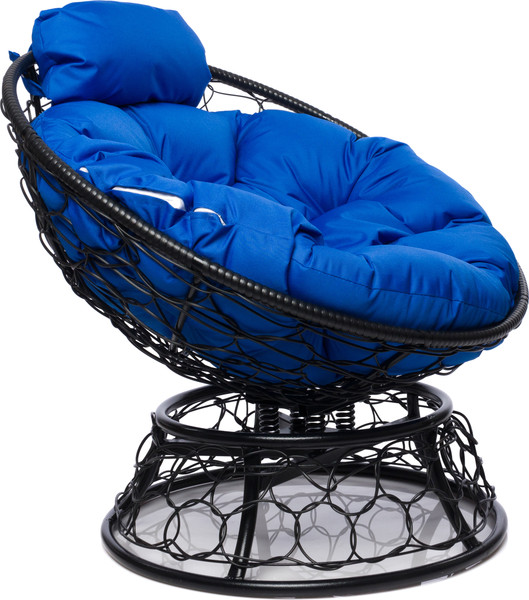 Изображение товара Кресло садовое M-Group Папасан пружинка мини / 12090410 (черный ротанг/синяя подушка)