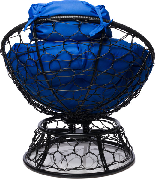 Изображение товара Кресло садовое M-Group Папасан пружинка мини / 12090410 (черный ротанг/синяя подушка)