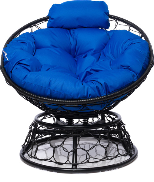 Изображение товара Кресло садовое M-Group Папасан пружинка мини / 12090410 (черный ротанг/синяя подушка)
