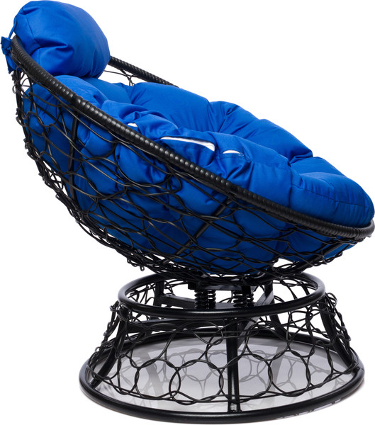 Изображение товара Кресло садовое M-Group Папасан пружинка мини / 12090410 (черный ротанг/синяя подушка)