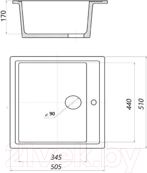 Изображение товара Мойка кухонная Wisent 510-26W (с сифоном GER013)