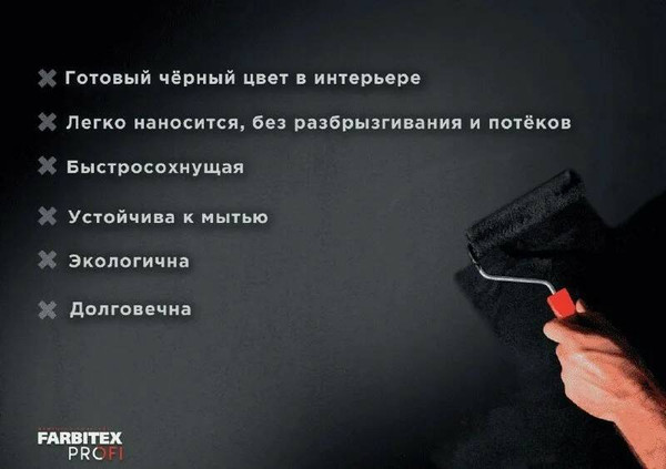 Изображение товара Краска Farbitex Profi Интерьерная глубокоматовая высокоукрывистая BlackDesign (5л, черный)
