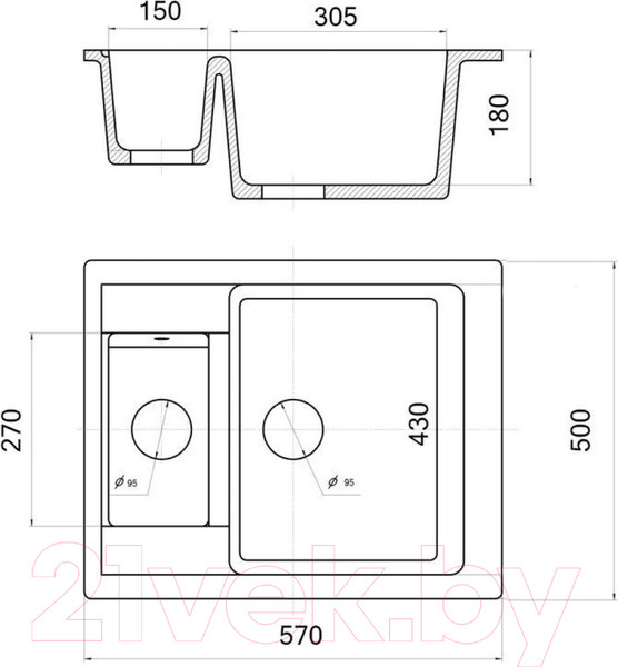 Изображение товара Мойка кухонная Wisent 580-27WQ (с сифоном GER011)
