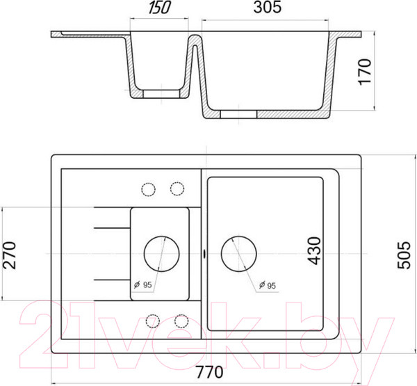 Изображение товара Мойка кухонная Wisent 780-30WQ (с сифоном GER011)