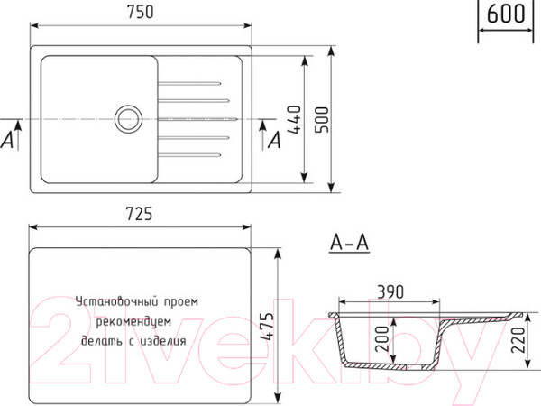 Изображение товара Мойка кухонная Mixline ML-GM19 551984 (серый)