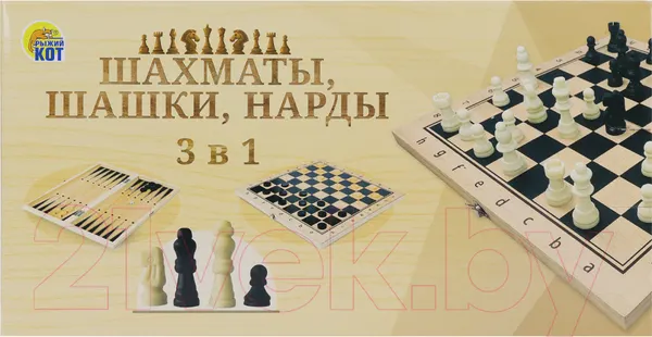Изображение товара Набор настольных игр РЫЖИЙ КОТ Шахматы, шашки, нарды 3 в 1 / ИН-9463