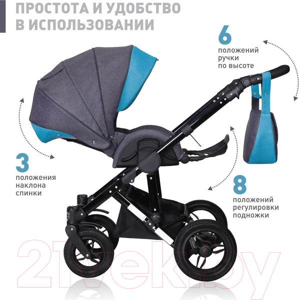 Изображение товара Детская универсальная коляска Еду-Еду Вояж 2 в 1 / KLS0038 (темно-серый/голубой)