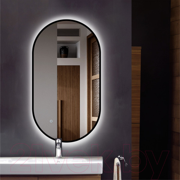 Изображение товара Зеркало Алмаз-Люкс Seoul 9050s-6 (90x50см, черный, с подсветкой и сенсорной кнопкой)