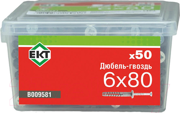 Изображение товара Дюбель-гвоздь ЕКТ Цилиндр 6x80 / B009581 (50шт, полипропилен)