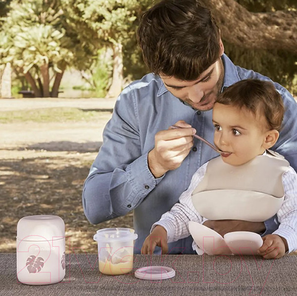 Изображение товара Термос для еды Miniland Terra Thermos Mini / 89444 (280мл, бежевый/листья)