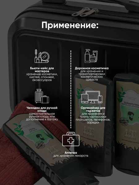 Изображение товара Набор косметики для тела и волос La and Te beaute Гель для душа+Бальзам для волос+Шампунь+Полотенце LT15Bag